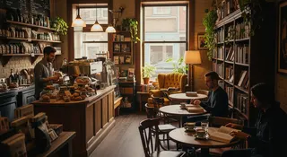 Bookshop café featured in the TravelMind venue mockup